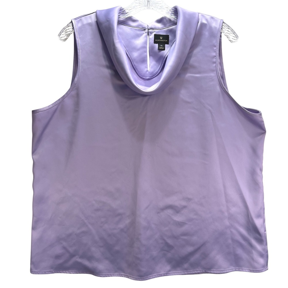 Worthington Lavender Purple Satin Cowl Neck Sleeveless Blouse XL